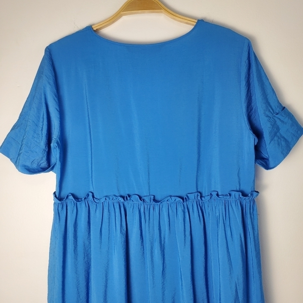 Zara Blue Tiered V Neck Dress - Picture 8 of 10